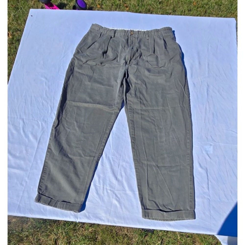 Kirkland Signature Mens Gray Pleated Cotton Twill Chino Pants Straight 38×32